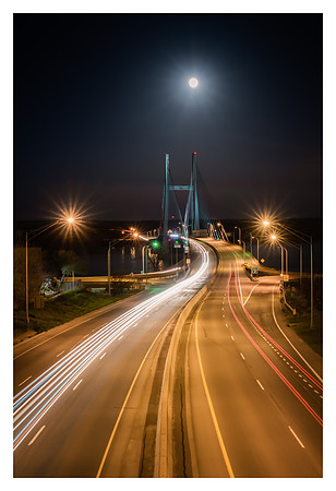 Moon Rising Over Great River Bridge - Burlington, Iowa